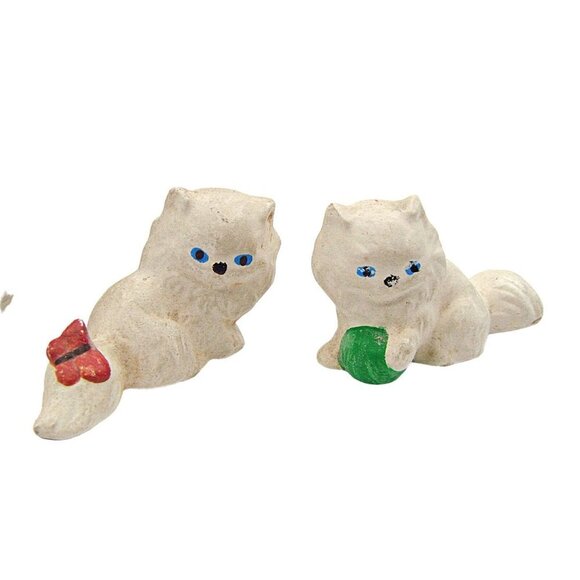 Vintage Pottery Persian White Cats Kittens Blue Eyes Ceramic Figurines Family Sm - Picture 3 of 9